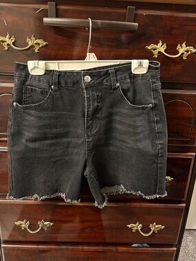 Women's Black Frayed Hem Denim Shorts by Luvamia